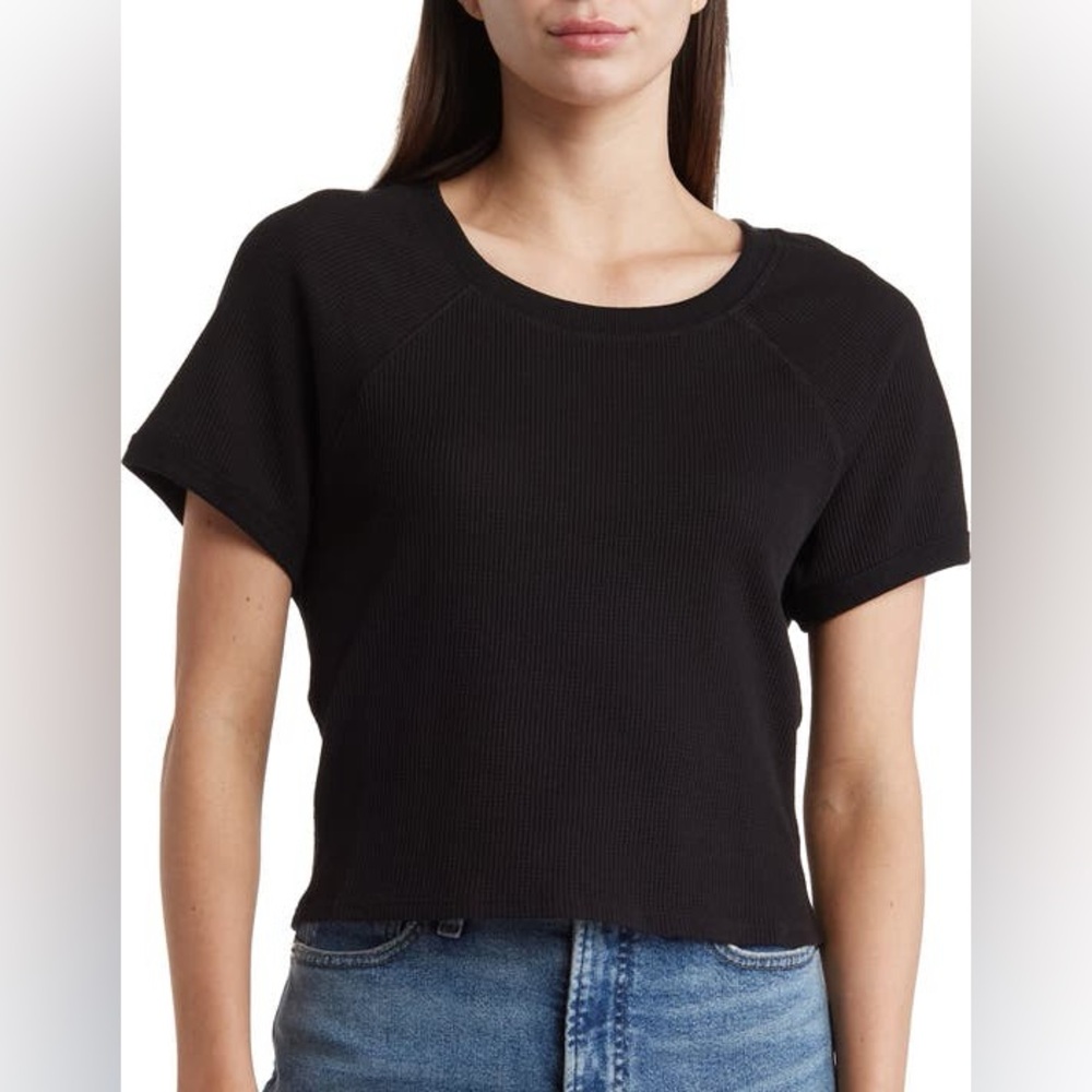 Good American Thermal Raglan Sleeve Crop T-Shirt